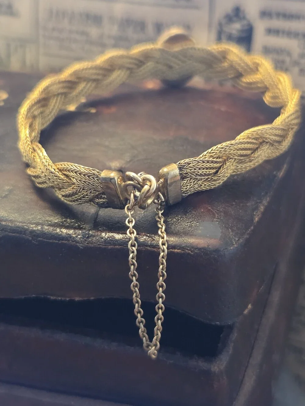 Antique Genuine Carved Cameo Gold Filled Braided Bracelet With Security Chain